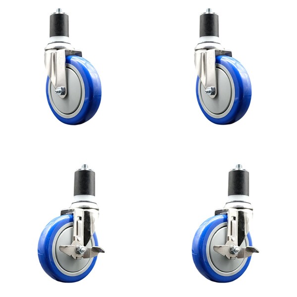 Service Caster 5 Inch 316SS Blue Poly Swivel 1-3/4 Inch Expanding Stem Caster Brake SCC, 2PK SS316EX20S514-PPUB-BLUE-2-TLB-2-134 - main